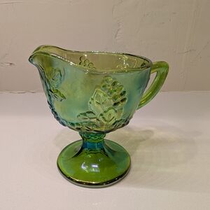 1970's Vintage Green Carnival Glass Harvest Grape Creamer